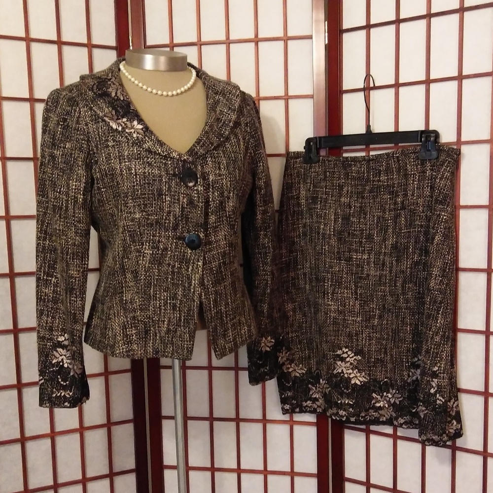 NINE & CO BLACK & BLUSH GOLD TWEED SKIRT SUIT